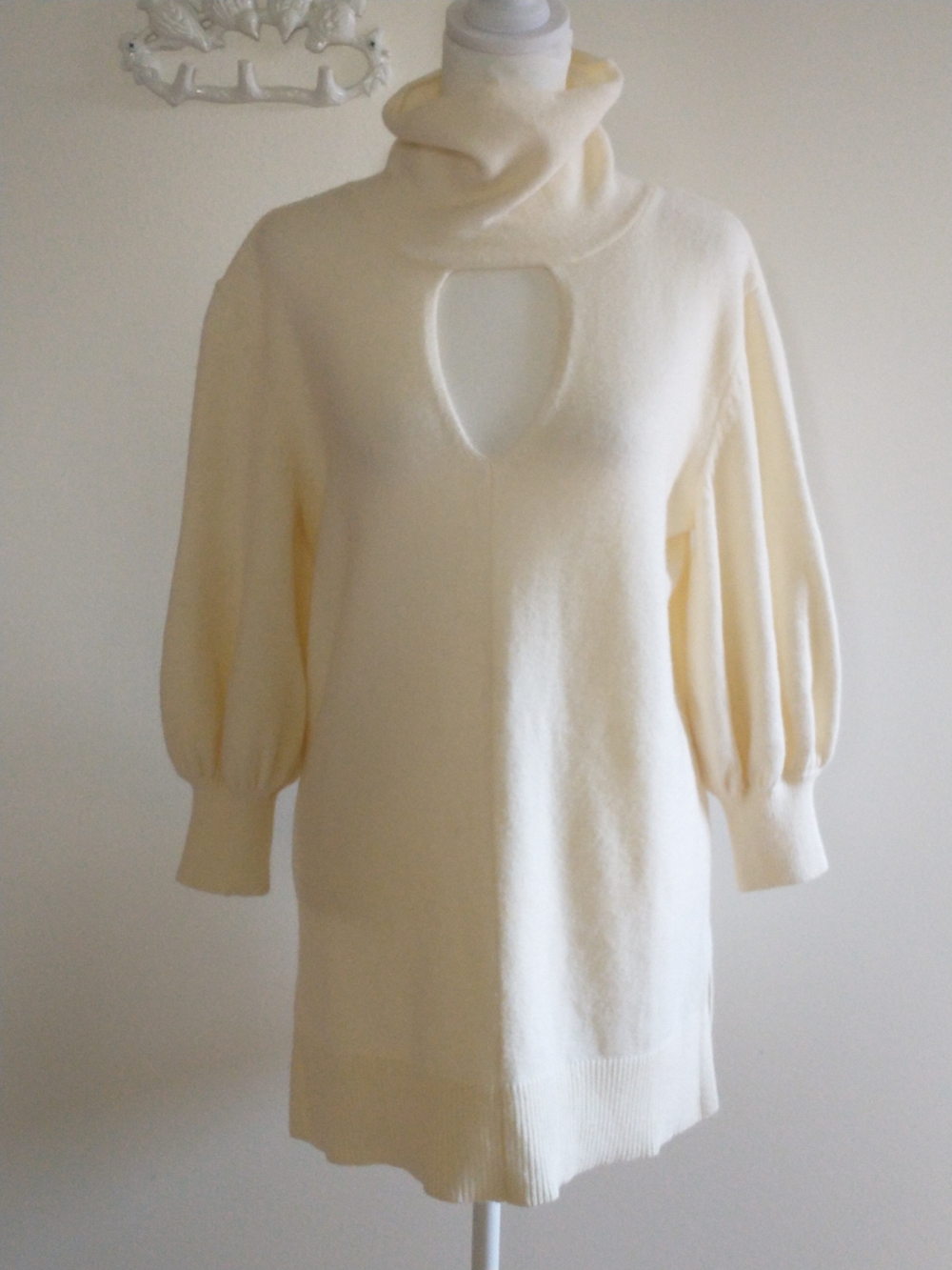 Anthropologie Cream Cowl Turtleneck Sweater Dress with Keyhole